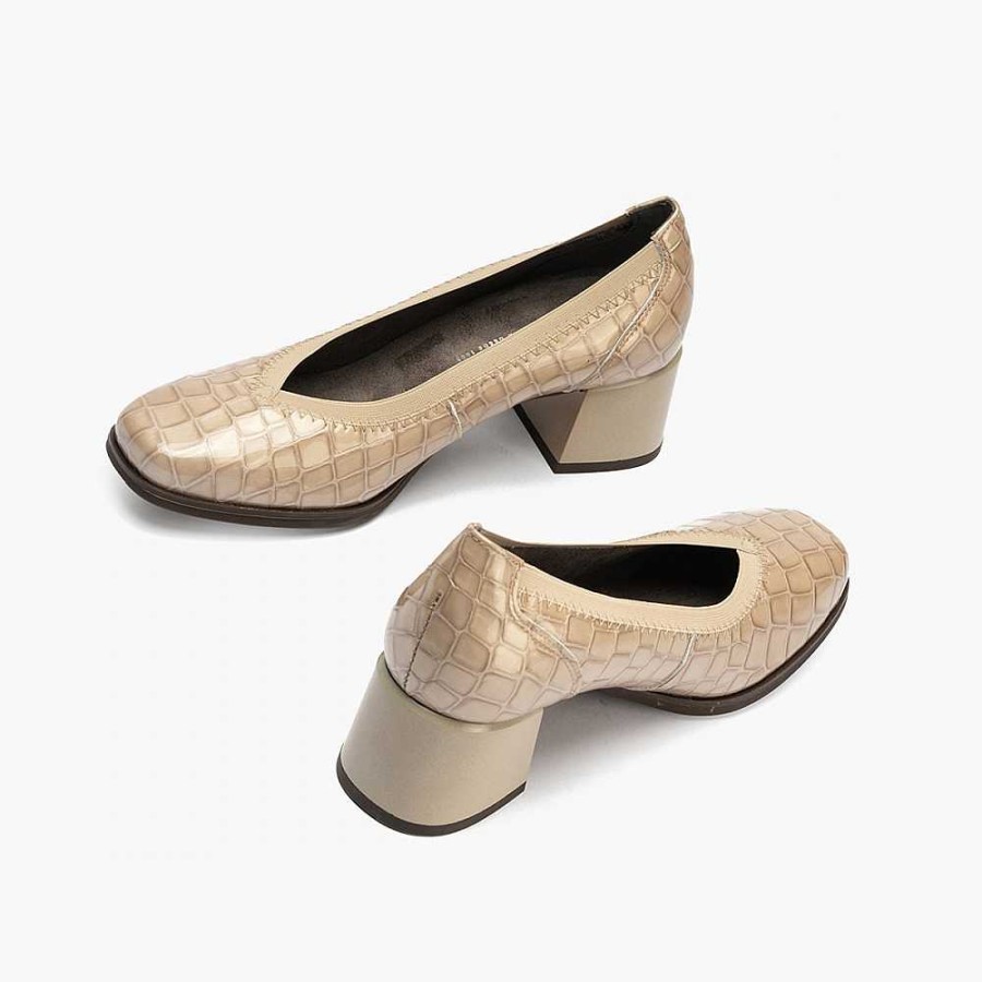 Woman|Women Calzaro Comfort|Heeled shoes | Women's Pumps 5410 Stone with Elastic Medium Heel.