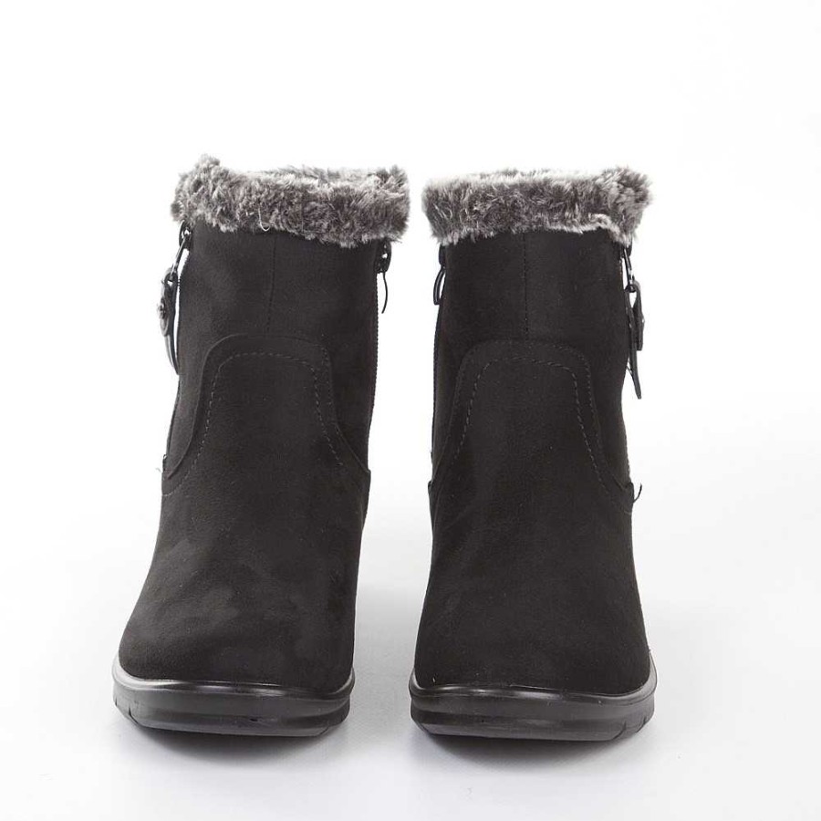 Women Calzaro Fur boots | Hair Ankle Boot 22384 Black Side Zipper.