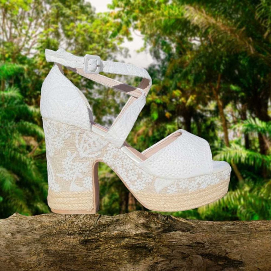 Women Calzaro Espadrilles | White Paris Jute Heel Sandal.