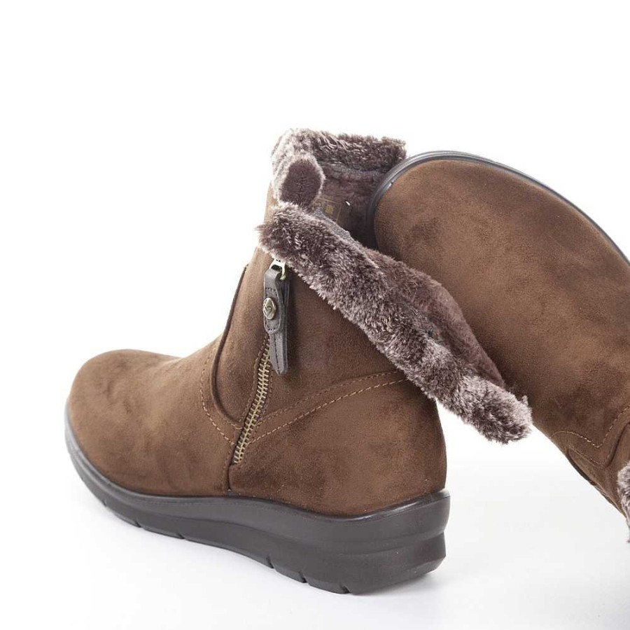 Women Calzaro Fur boots | Hair Ankle Boot 22384 Brown Side Zipper.