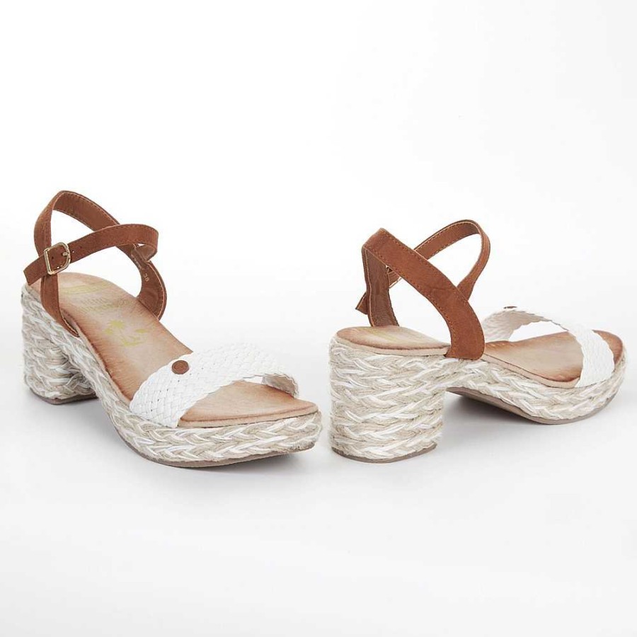 Women Calzaro Sandals|Espadrilles | Esparto 635 White Wide Heel Sandal