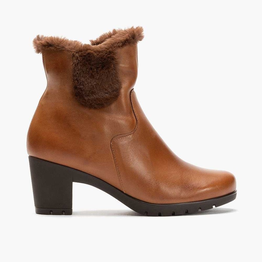 Women Calzaro Fur boots | High Heel Ankle Boot 3315 Light Brown Leather With Fur Detail