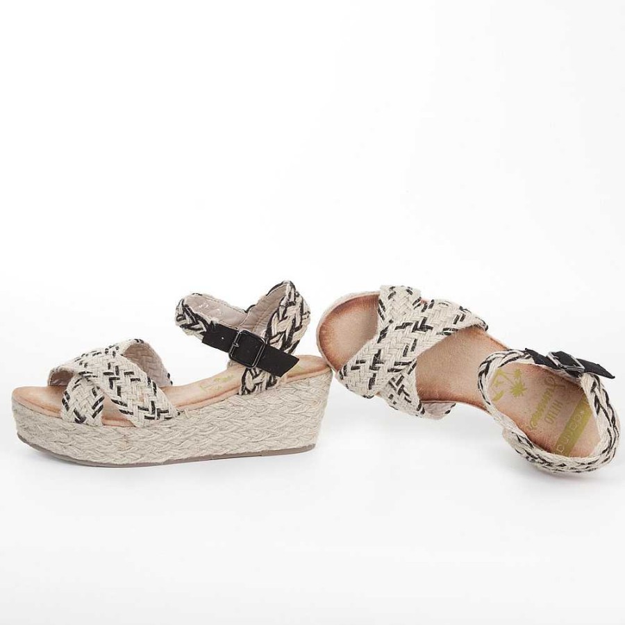 Women Calzaro Sandals|Espadrilles | Jute Crib Sandal 633 Black and Beige