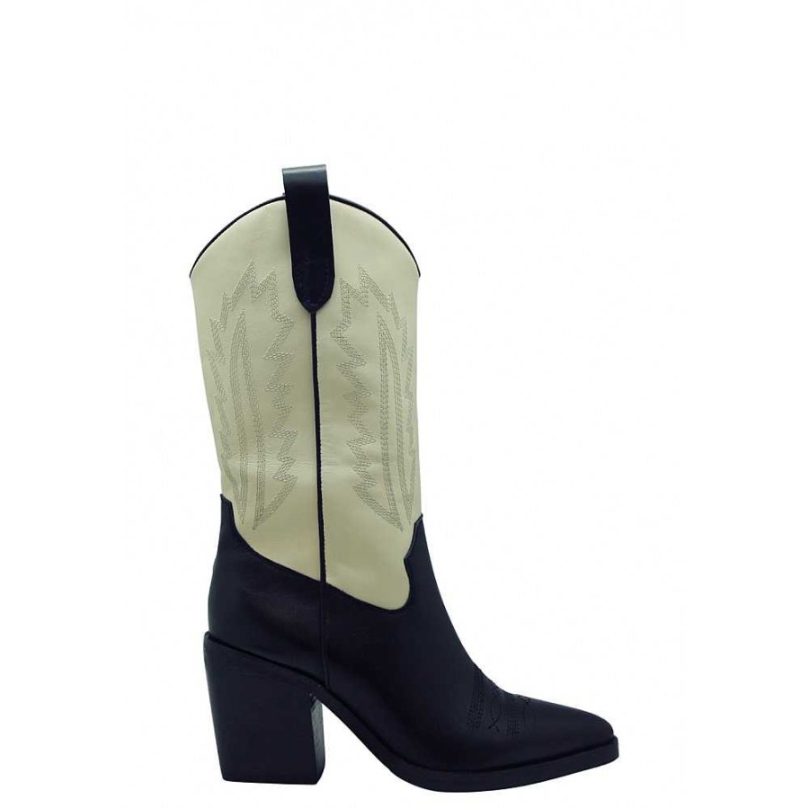 Women Calzaro Casual|Low Boots and Ankle Boots|Cowboy Boots | Cowboy Boot 23959 Black Beige Combined Leather