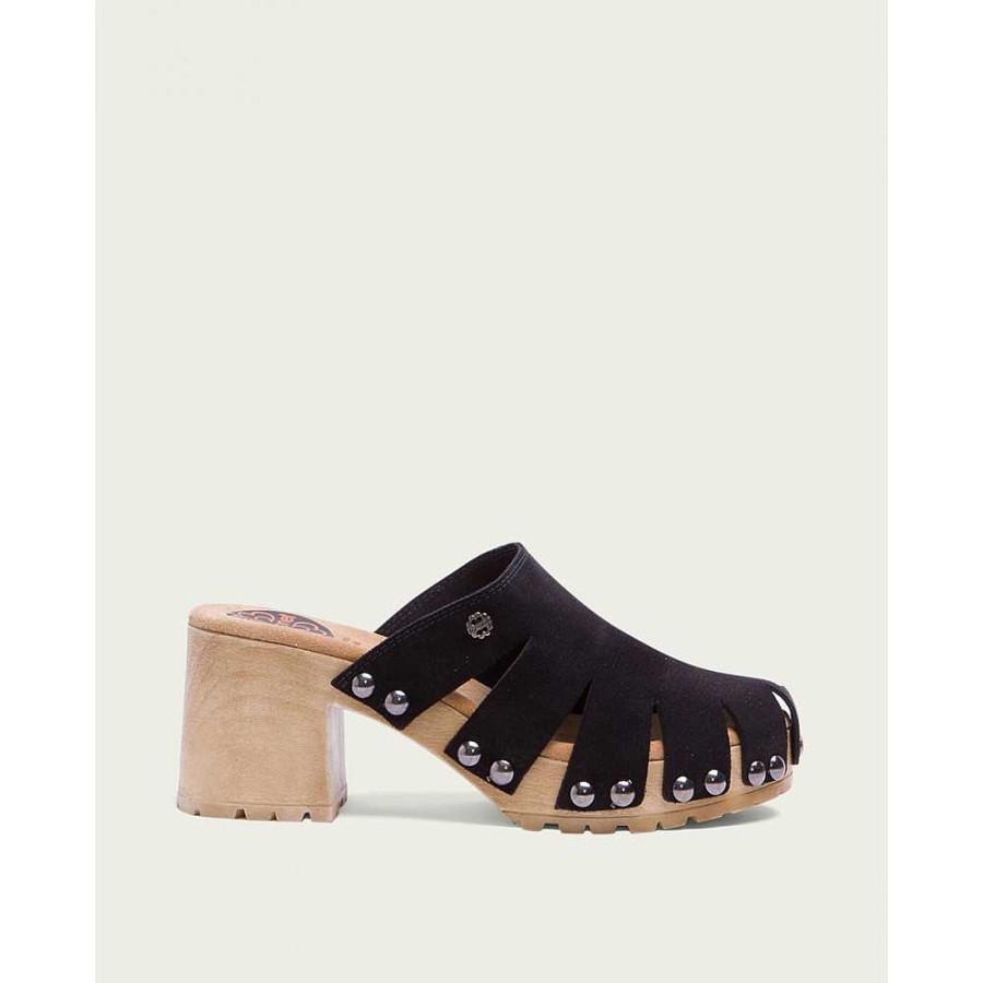 Women Calzaro Clogs | Women's Black Suede Clog Gia 2880.