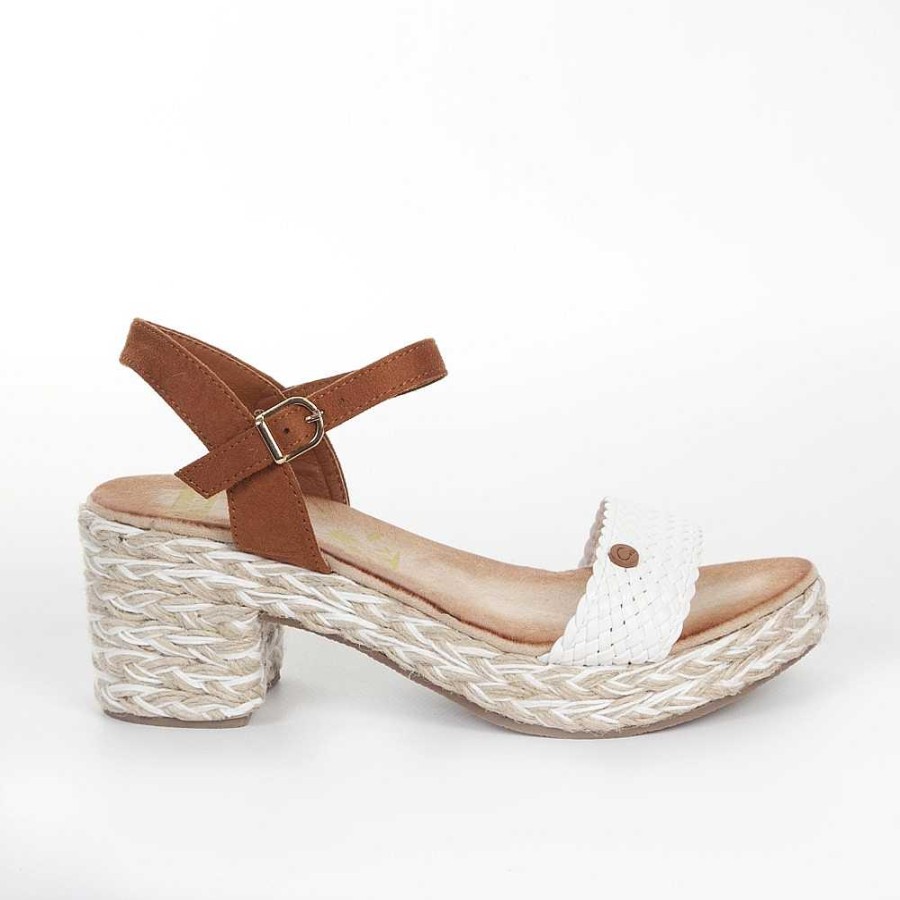 Women Calzaro Sandals|Espadrilles | Esparto 635 White Wide Heel Sandal