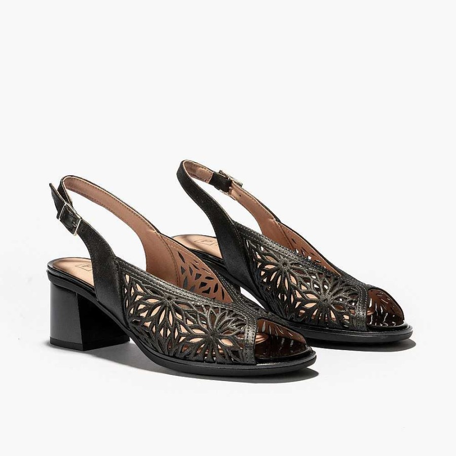 Women Calzaro Heeled shoes | Women's Sandal 5171 Black With Vee Hole.