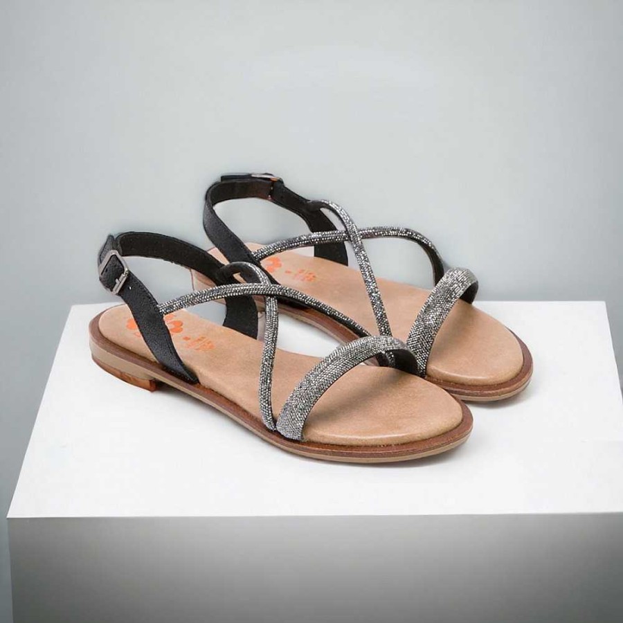 Women Calzaro Sandals | Flat Sandal 2908 With Black Diamonds Axa.