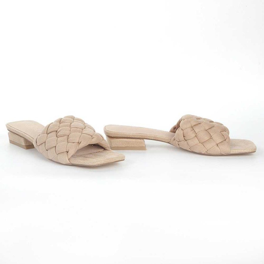 Women Calzaro Clogs|Heeled shoes | Low Heel Sandal Padded Pala Taupe 164