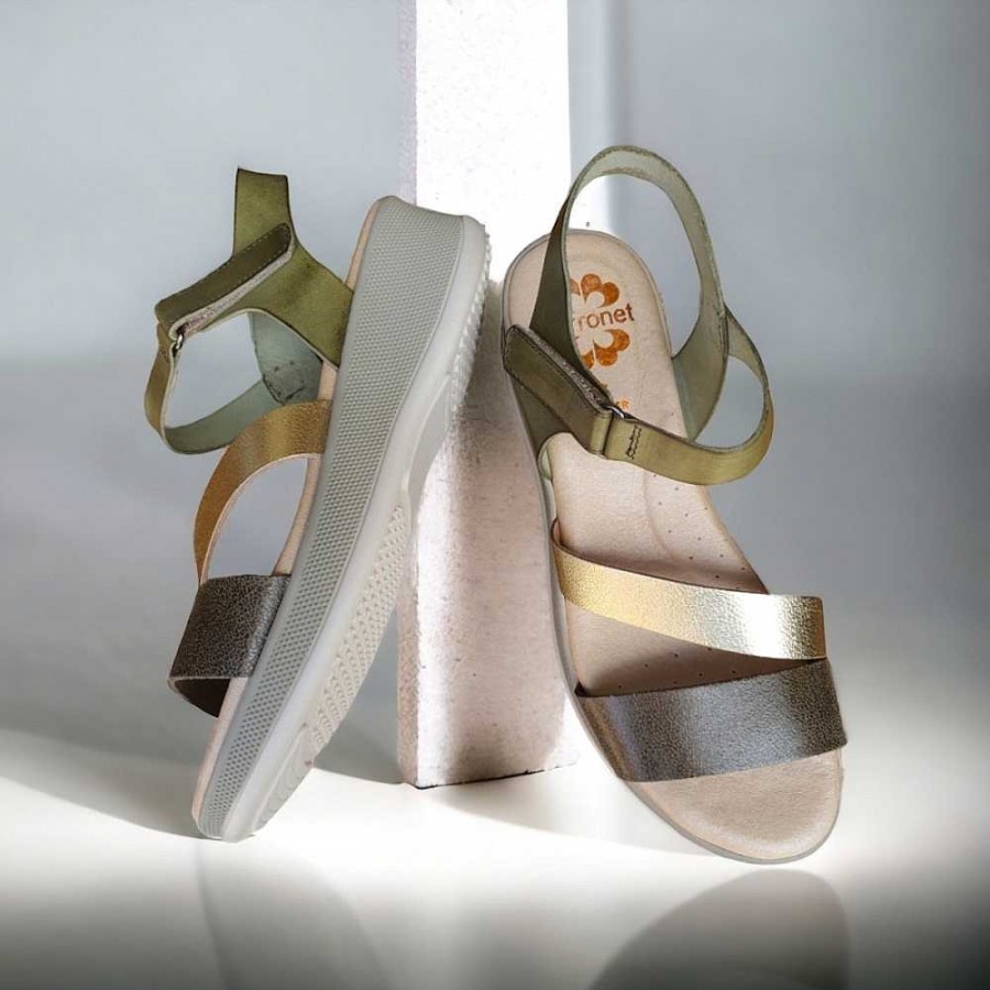 Women Calzaro Sandals | Cuna Leather Sandal 2938 Khaki Platinum Fatima.