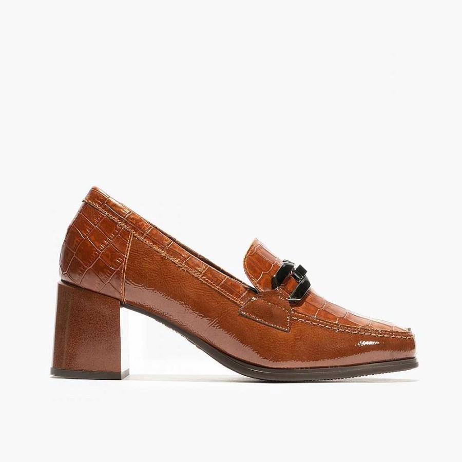 Women Calzaro Heeled shoes|Loafers|Comfort | Moccasins 5402 Leather With Shiny Medium Heel