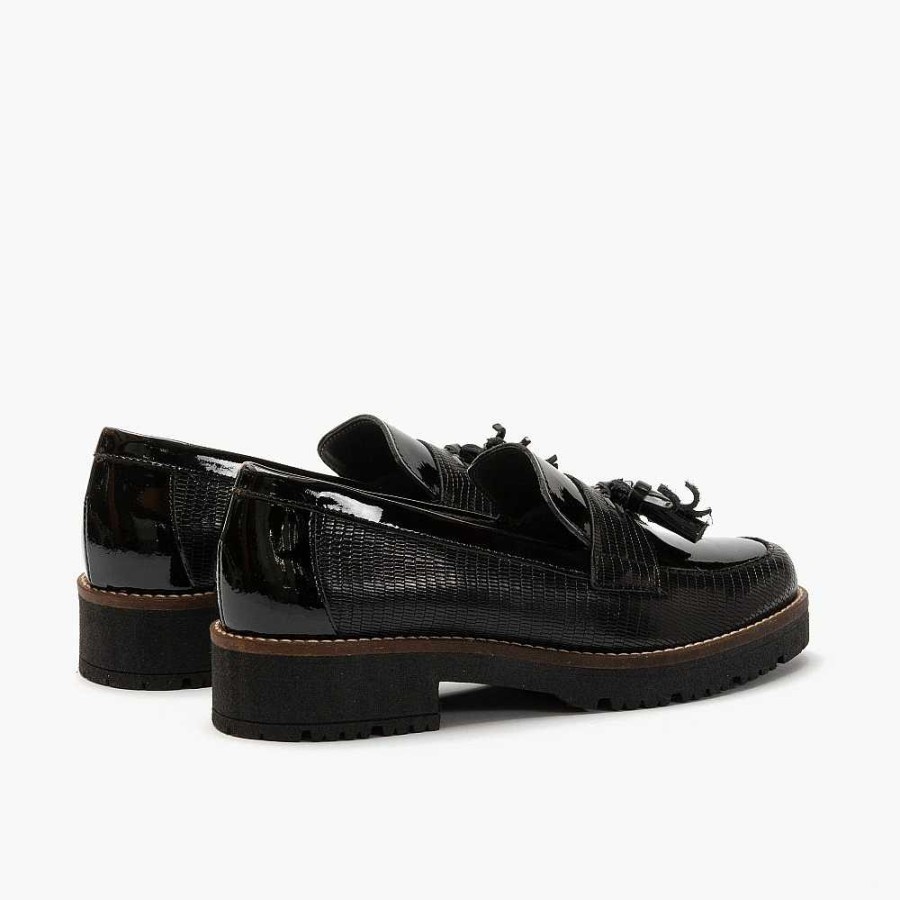 Women Calzaro Mocasines | Moccasin 1095 Black Combined With Tassels