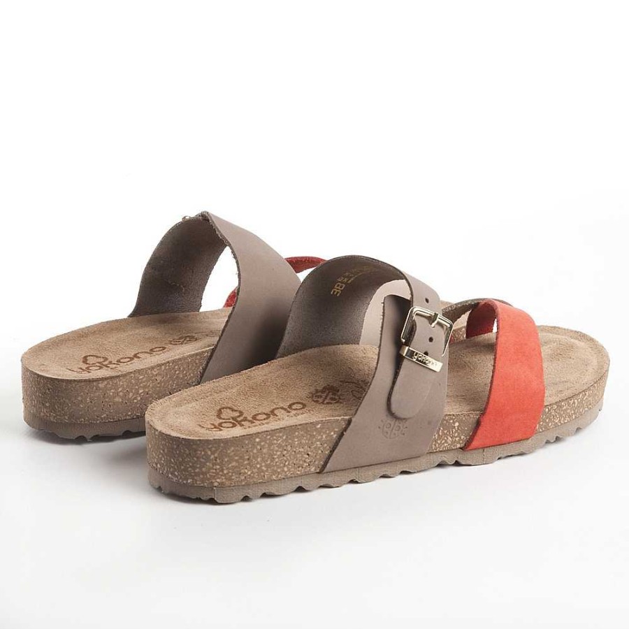 Women Calzaro Bios Sandals | Jerba Flat Sandal 091Coral, Taupe And Brown.