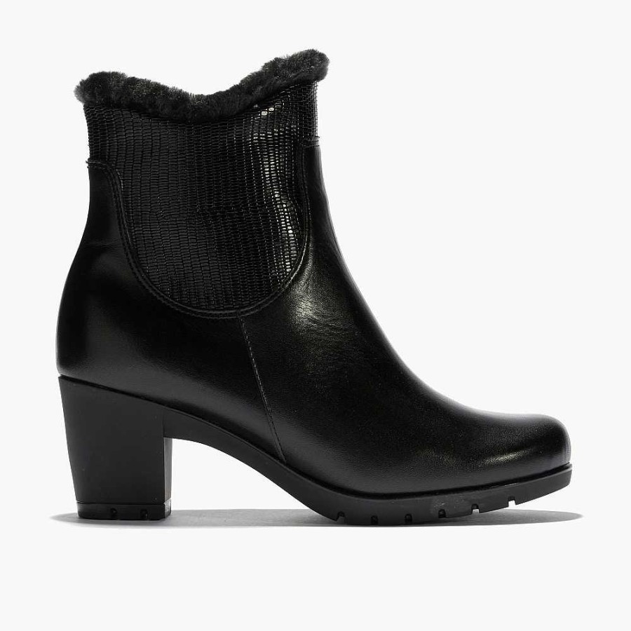 Women Calzaro Fur boots|Women's Boots and Ankle Boots | High Heel Ankle Boot 3514 Black With Fur Detail