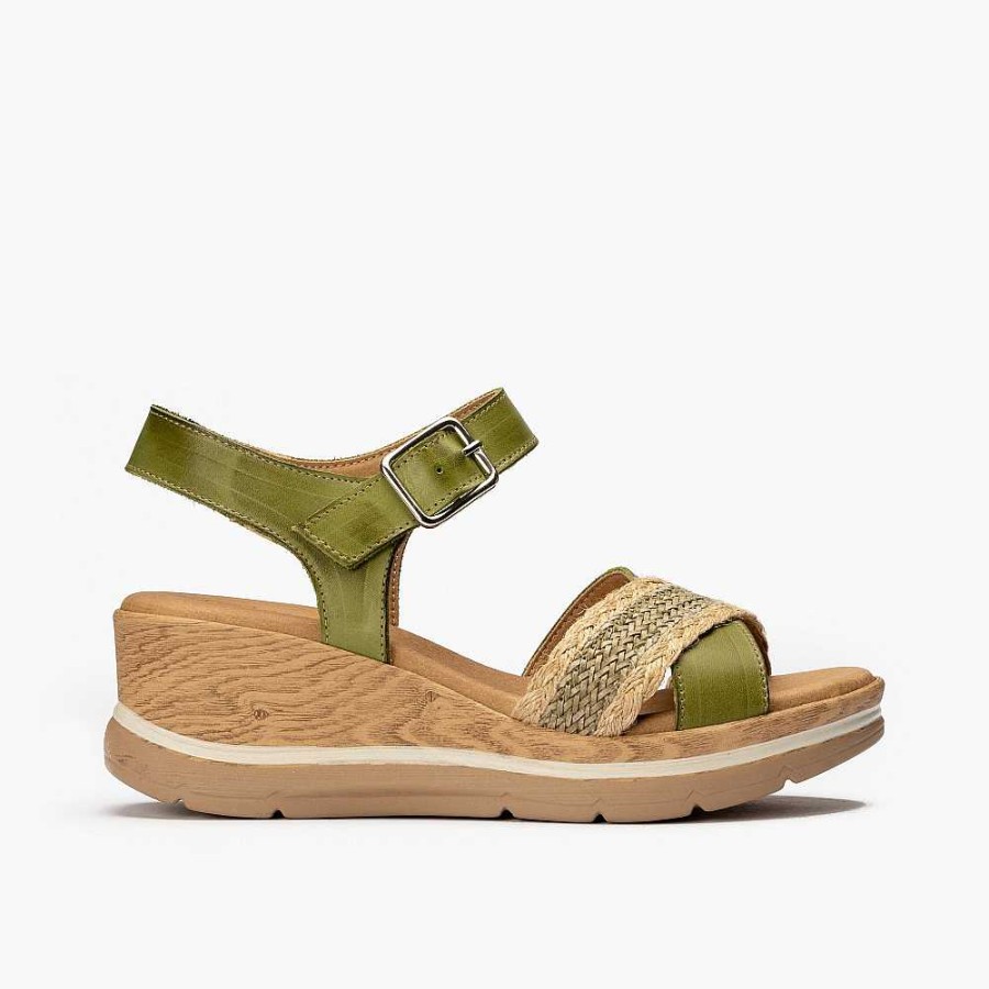 Women Calzaro Sandals | Crossed Shovel Sandal 5022 Khaki