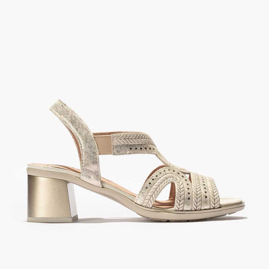 Women Calzaro Heeled shoes | Women's Sandal 5170 With Gold Elastics.