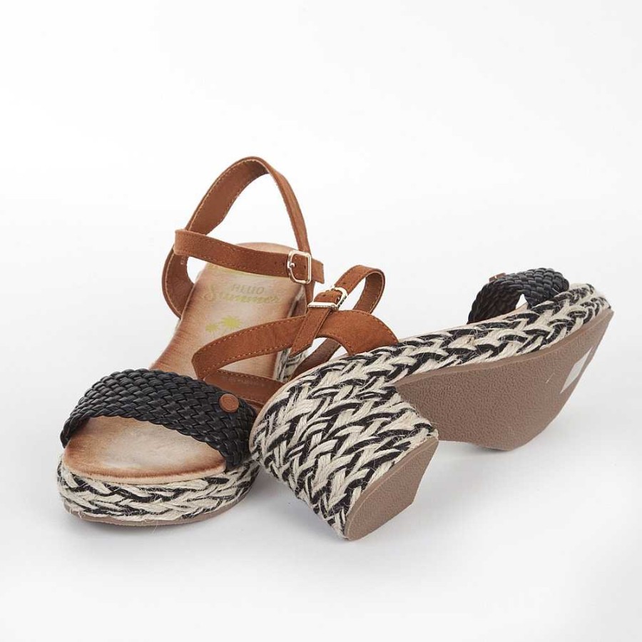 Women Calzaro Sandals|Espadrilles | Wide Heel Sandal Esparto 635 Black