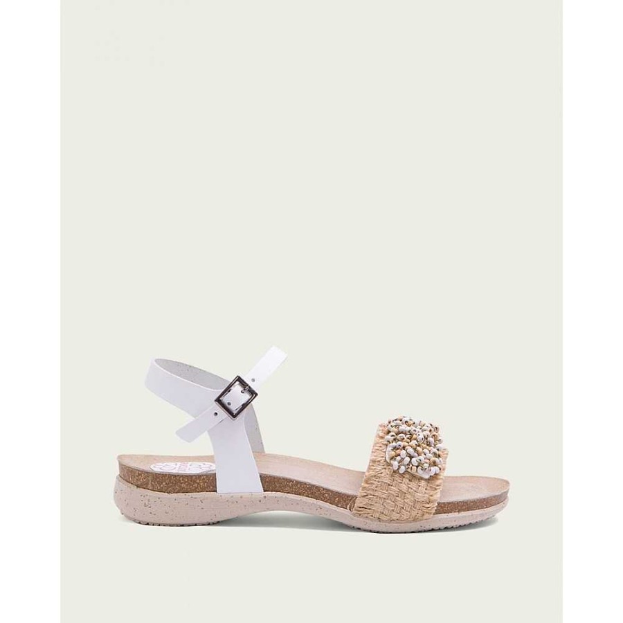 Women Calzaro Bios Sandals | White Jute Bio Leather Sandal Dina 2882