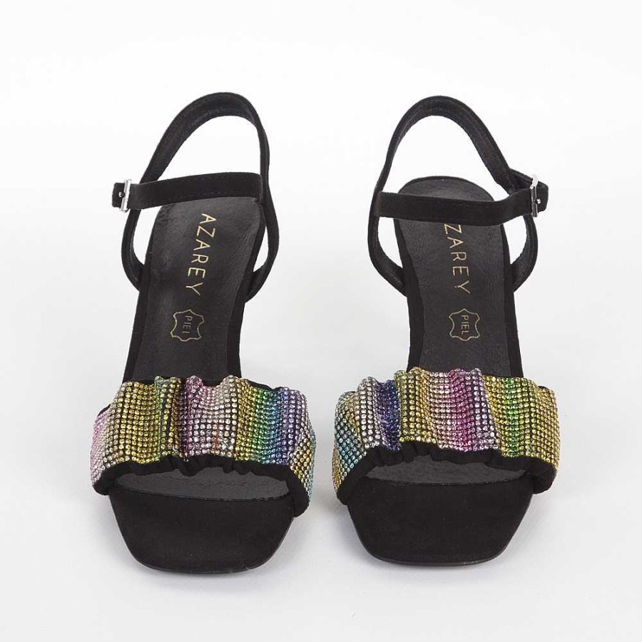 Women Calzaro Heeled shoes | Party Sandal Shoe 377 Black Multicolor With Strass Upper