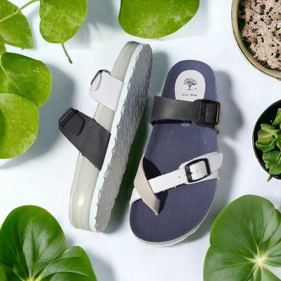 Women Calzaro Bios Sandals | Toe Sandal And Buckles 4106 In Blue, White And Grey.