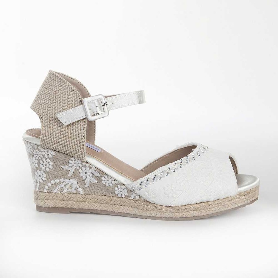 Women Calzaro Espadrilles | Esparto Crib Jute Sandal Natalia White