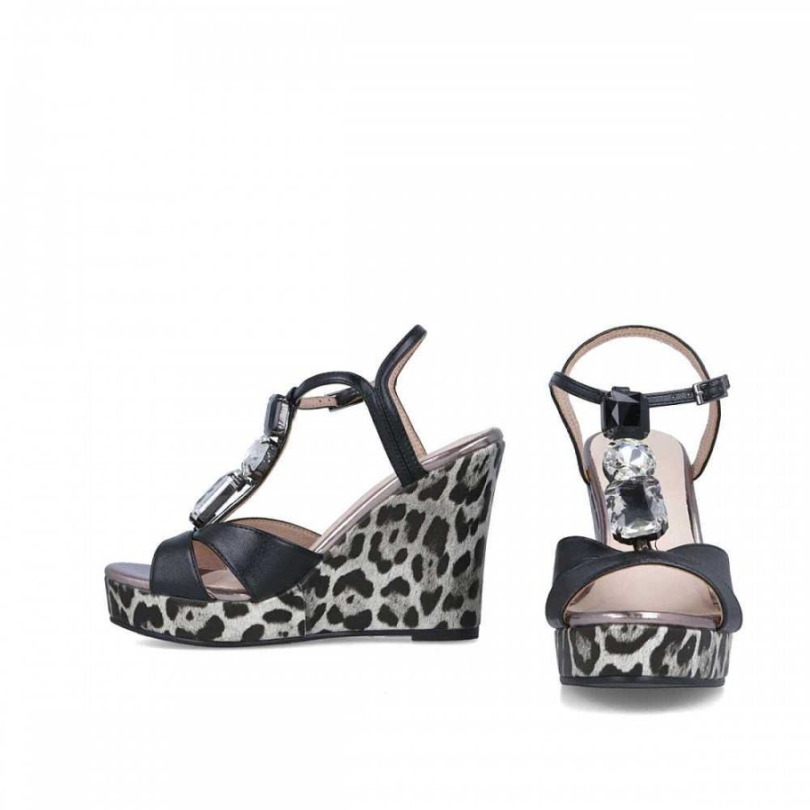 Women Calzaro Espadrilles | Crib Sandal Print Bessude 22350 Black