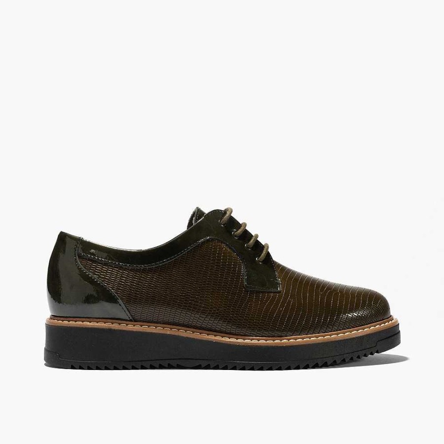 Women Calzaro Lace-up shoes | Tejus Women's Low Platform Blucher With Patent Leather 1671 Khaki Green