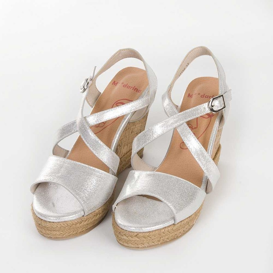 Women Calzaro Espadrilles | Cunacorcho And Jute Sandal 711 Silver.