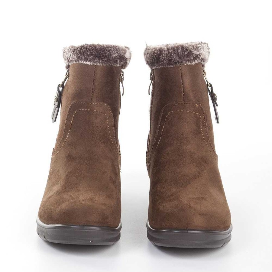 Women Calzaro Fur boots | Hair Ankle Boot 22384 Brown Side Zipper.