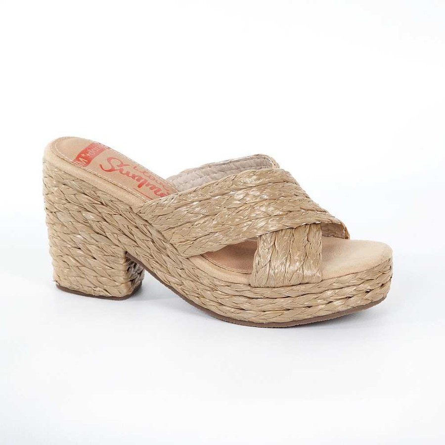 Women Calzaro Espadrilles | Clog Sandal Wide Heel Esparto 327 Beige