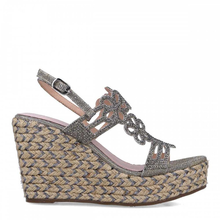 Women Calzaro Espadrilles | Jute Crib Sandal Calusco 23065 Silver