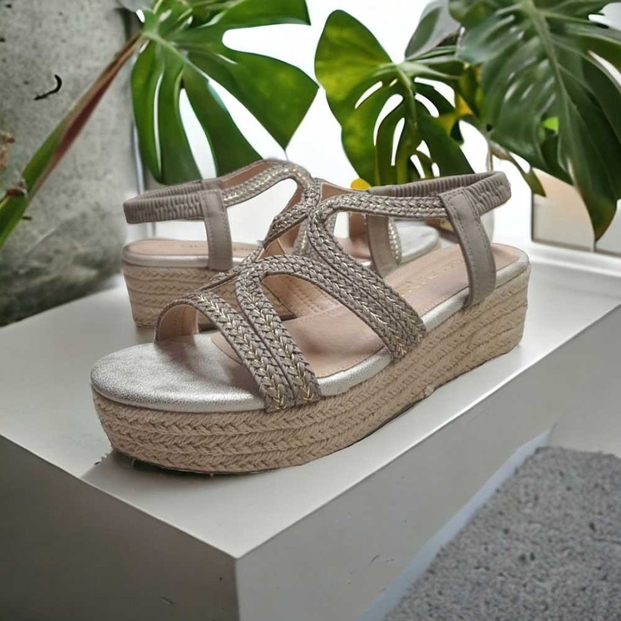 Women Calzaro Espadrilles | Jute Crib Sandal 23526 Gray Braid Strips