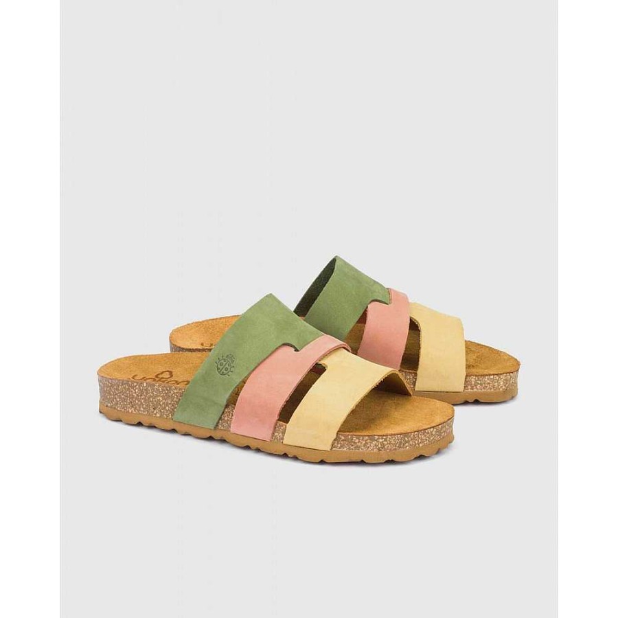 Women Calzaro Bios Sandals | Jerba 116 Yellow, Green and Tile Flat Sandal