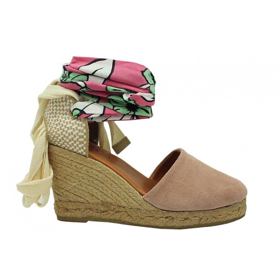 Women Calzaro Espadrilles | Valencian High Cradle Jute Leather Espadrille 23450 Salmon Pink.