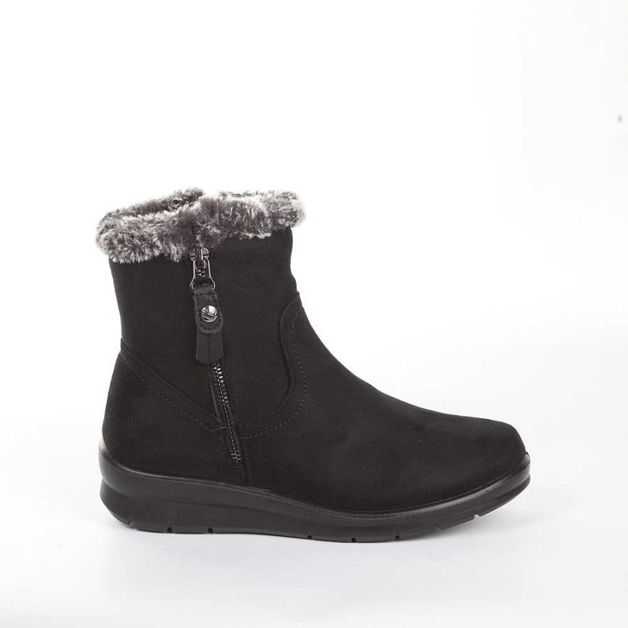 Women Calzaro Fur boots | Hair Ankle Boot 22384 Black Side Zipper.