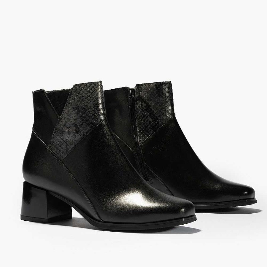 Women Calzaro Comfort|Women's Boots and Ankle Boots | Ankle Boots 1683 With Shiny Medium Heel/Zimba Black