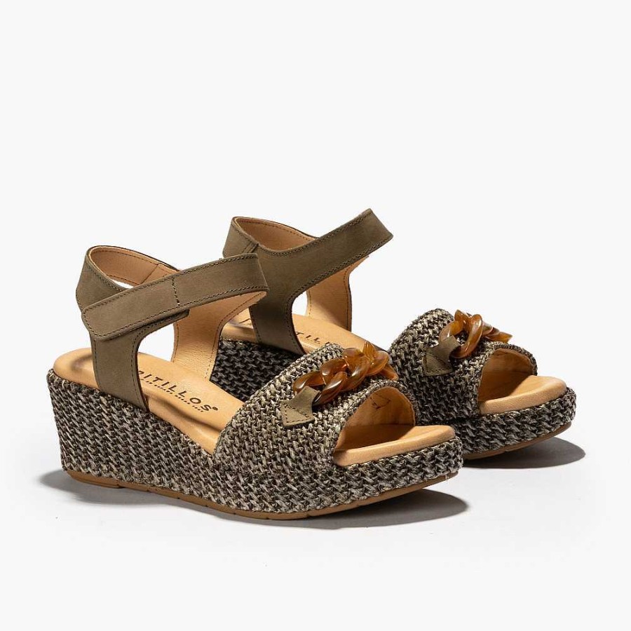 Women Calzaro Sandals | Women's Velcro Talon Pala Sandal 5231 Khaki.