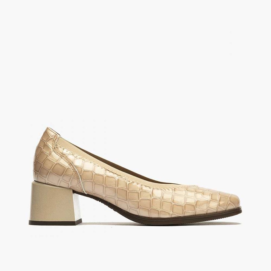 Woman|Women Calzaro Comfort|Heeled shoes | Women's Pumps 5410 Stone with Elastic Medium Heel.