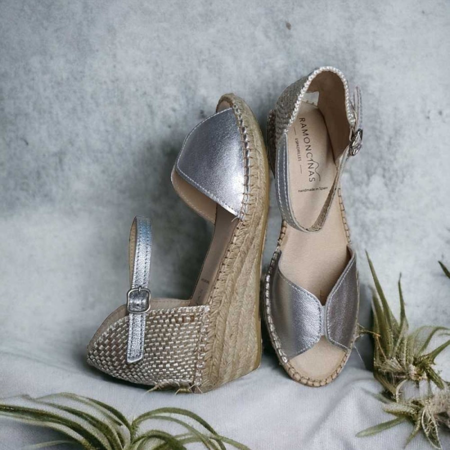 Women Calzaro Espadrilles | Esparto Leather Espadrilles 915 Galaxy Matte Silver.