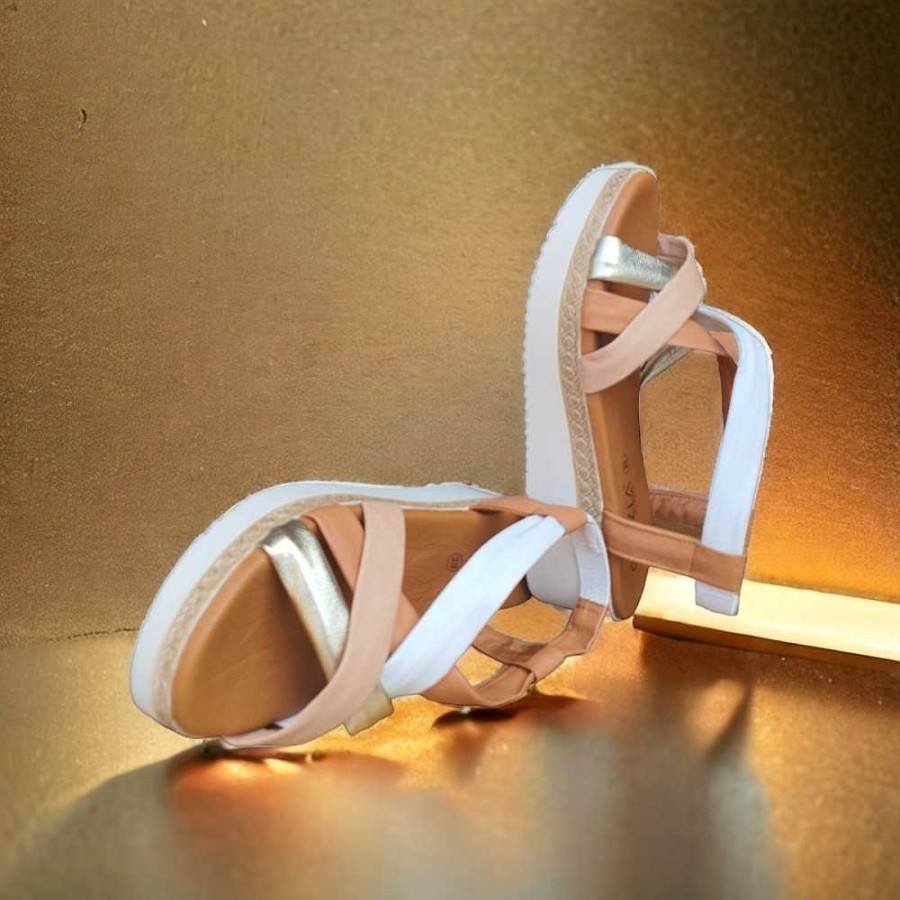 Women Calzaro Sandals | Cunina 3744 Tubular Leather Sandal, Gold and White.