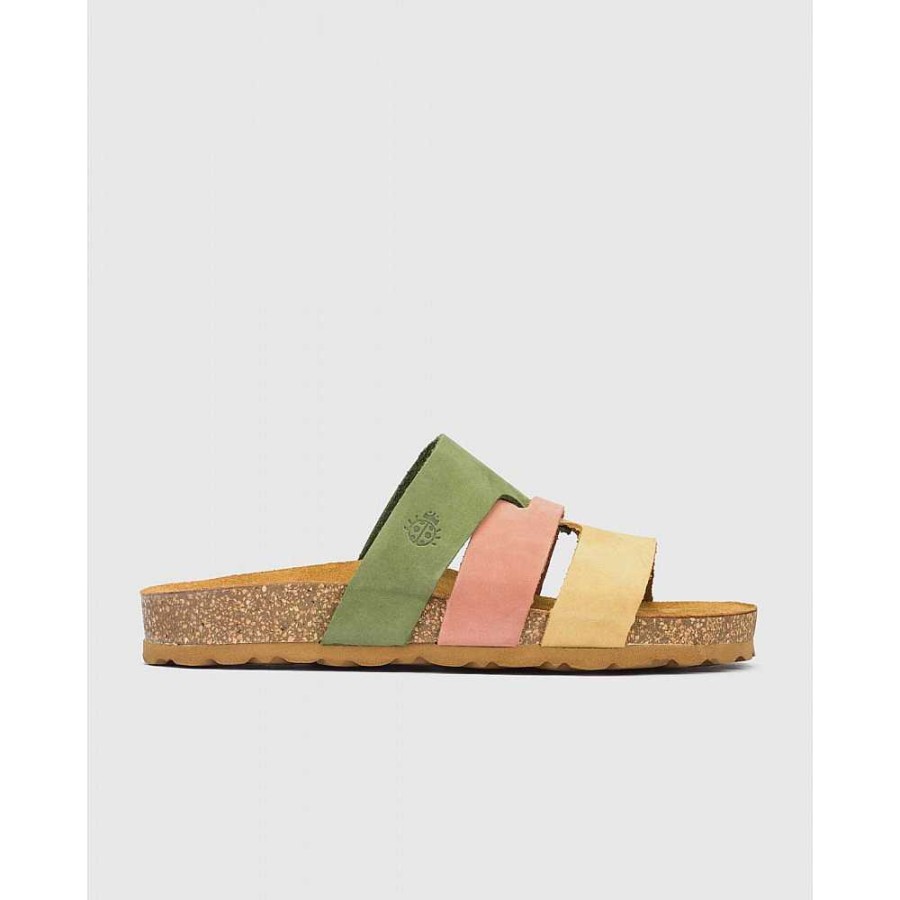 Women Calzaro Bios Sandals | Jerba 116 Yellow, Green and Tile Flat Sandal