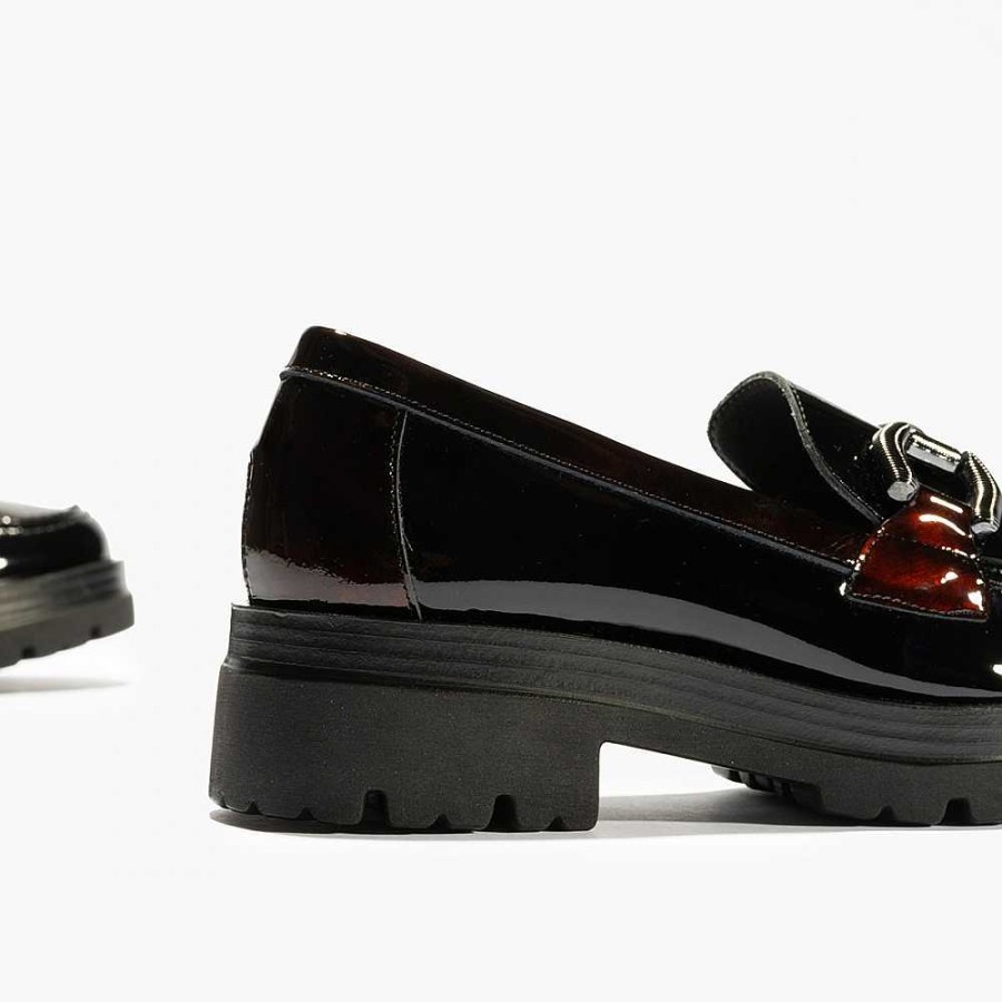 Women Calzaro Mocasines|Comfort|Casual | Manoletina Moccasin 5360 Black and Brown with Fringes