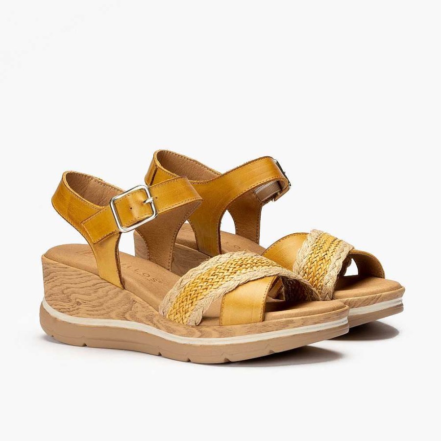 Women Calzaro Sandals | Cross Strap Sandal 5022 Mustard