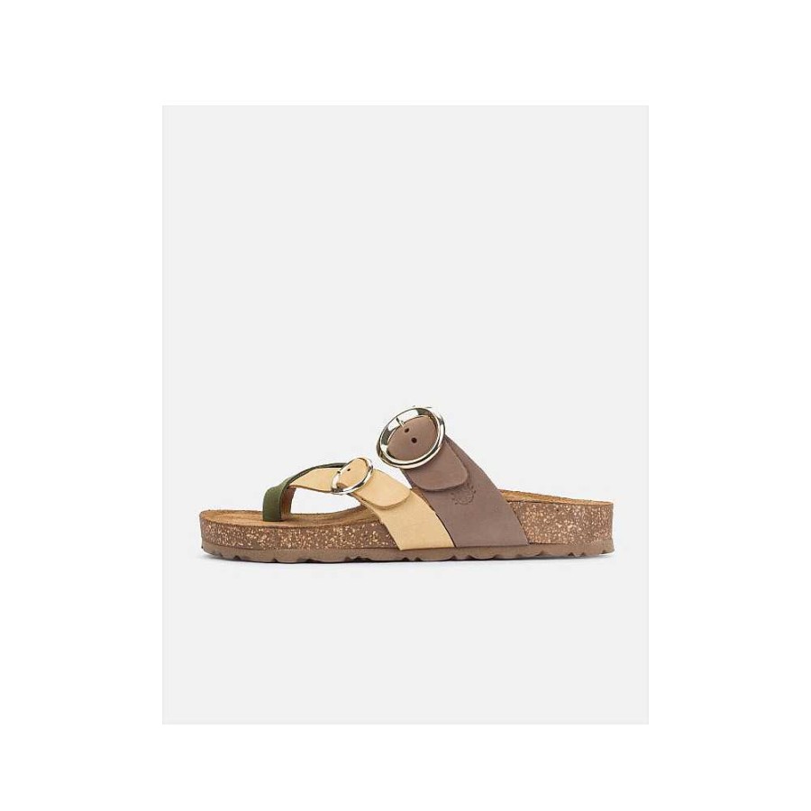 Women Calzaro Bios Sandals | Jerba 122 Yellow, Olive-Green and Brown Flat Sandal.