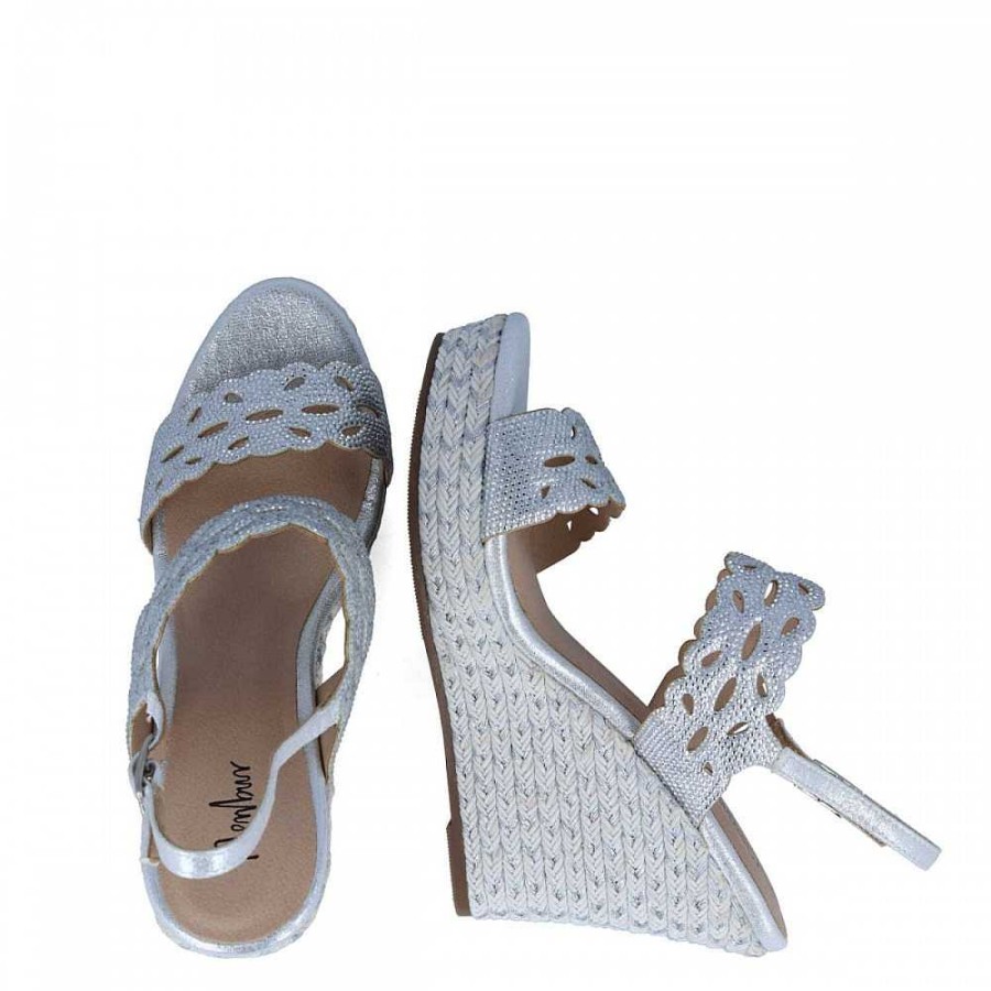 Women Calzaro Espadrilles | Jute Crib Sandal Barlia 21619 Silver