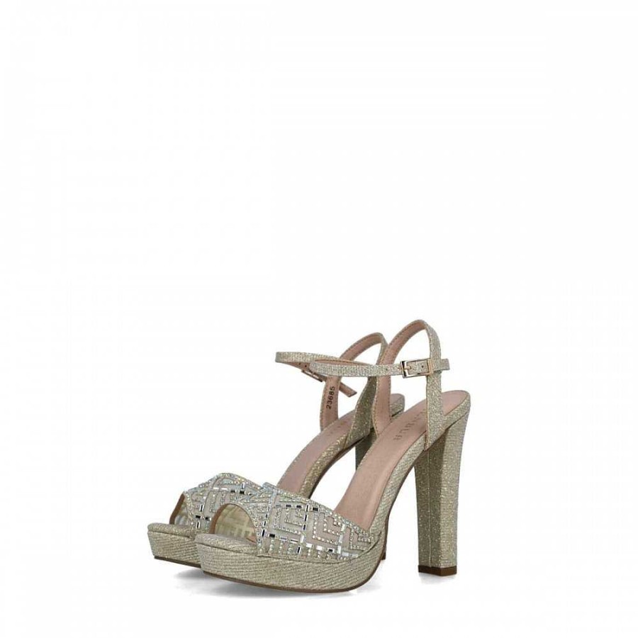 Women Calzaro Heeled shoes | Sandalia 23685 Cassiopeia Glitter Gold