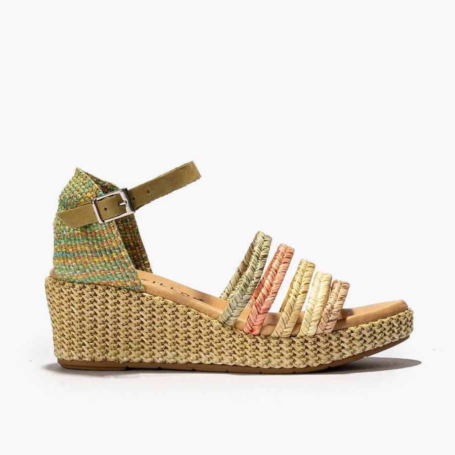 Women Calzaro Sandals | Pala Women's Sandal 5234 With Five Green Braids.