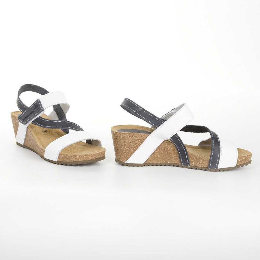 Women Calzaro Bios Sandals | Sandal 5635 White and Navy.