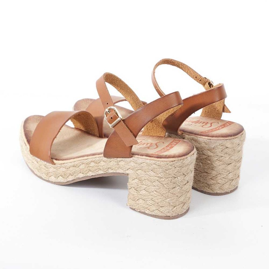 Women Calzaro Sandals|Espadrilles | Esparto 332 Leather Wide Heel Sandal