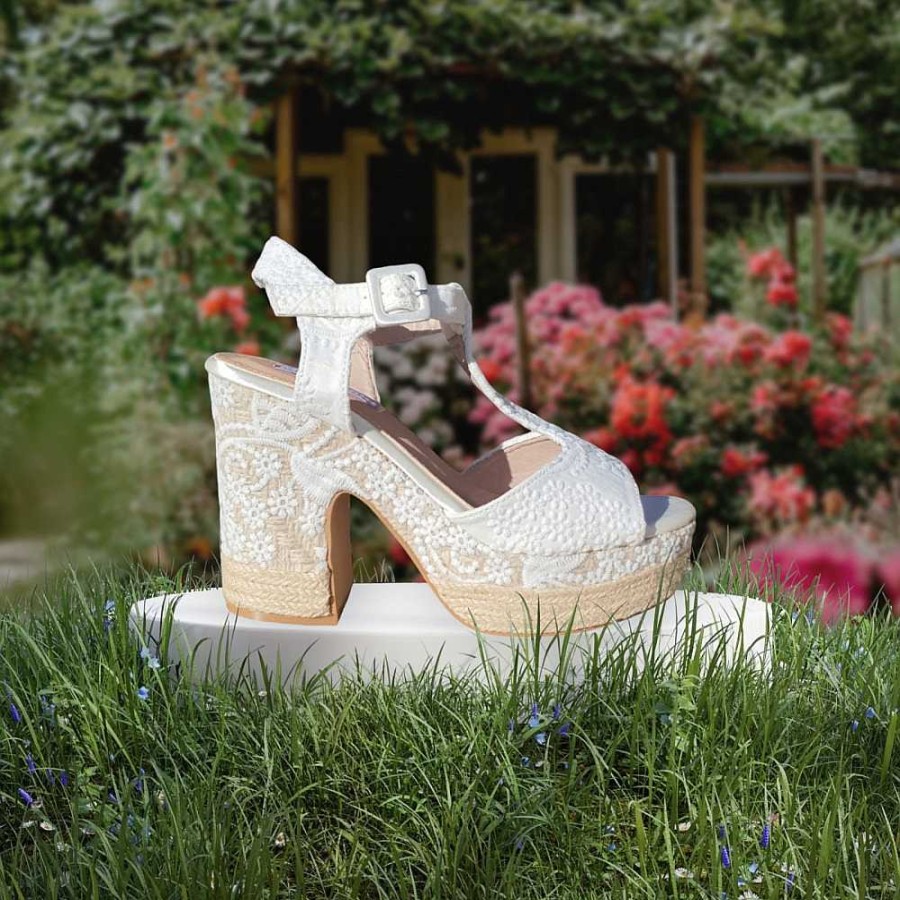 Women Calzaro Espadrilles | Patricia White Jute Heel Sandal.